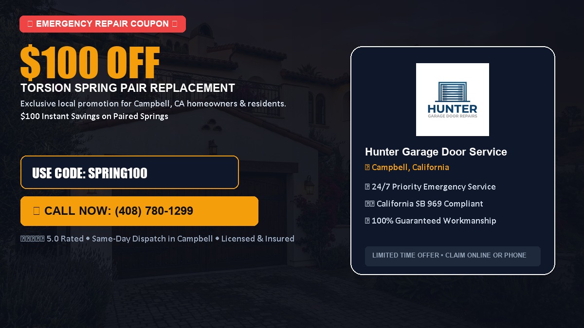 $100 OFF Heavy-Duty Torsion Spring Pair Replacement in Campbell, CA
