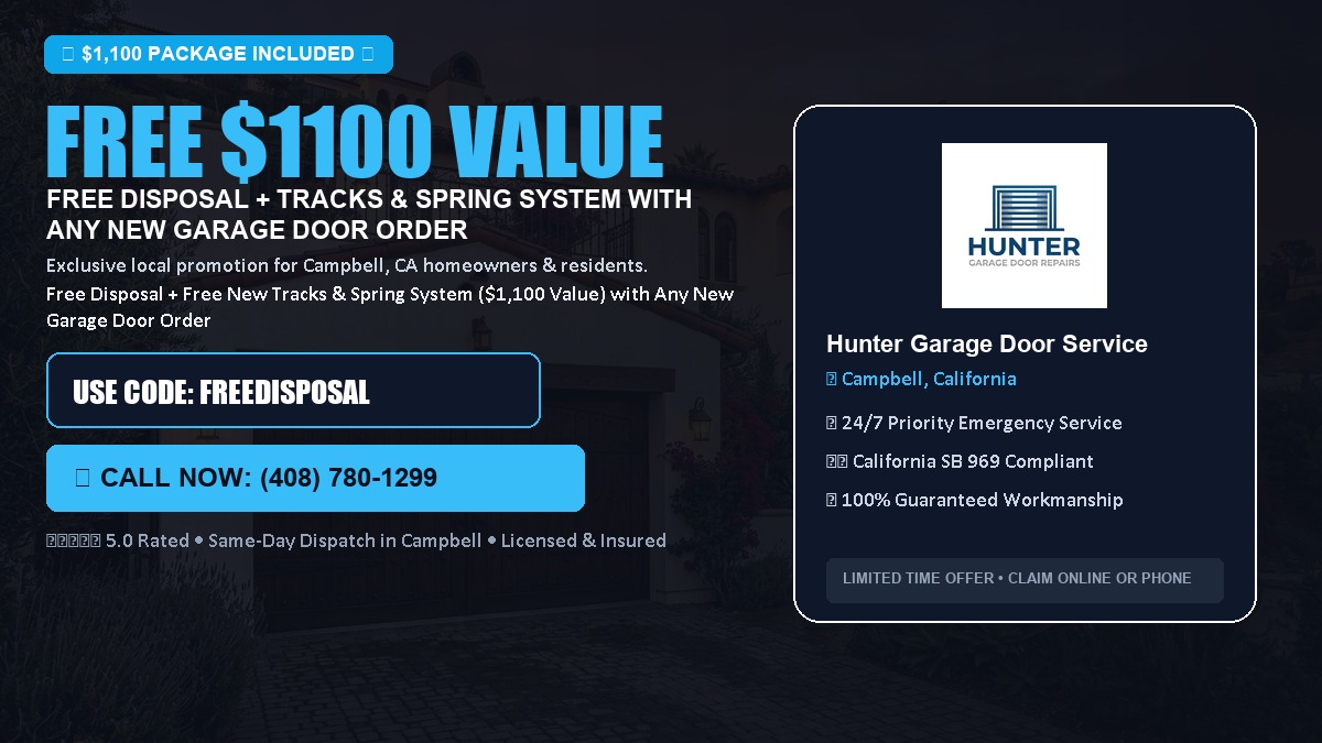 Free Disposal + Free New Tracks & Spring System with Any New Garage Door Order ($1100 Value) in Campbell, CA